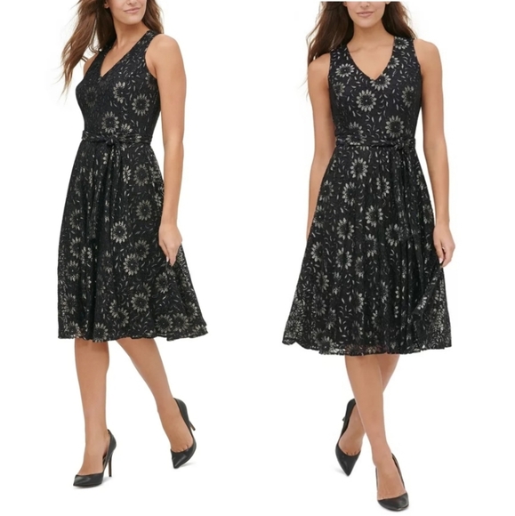 Tommy Hilfiger Black Lace Dress with Gold Undertone. Fully Underlined. Like New! - Picture 2 of 15